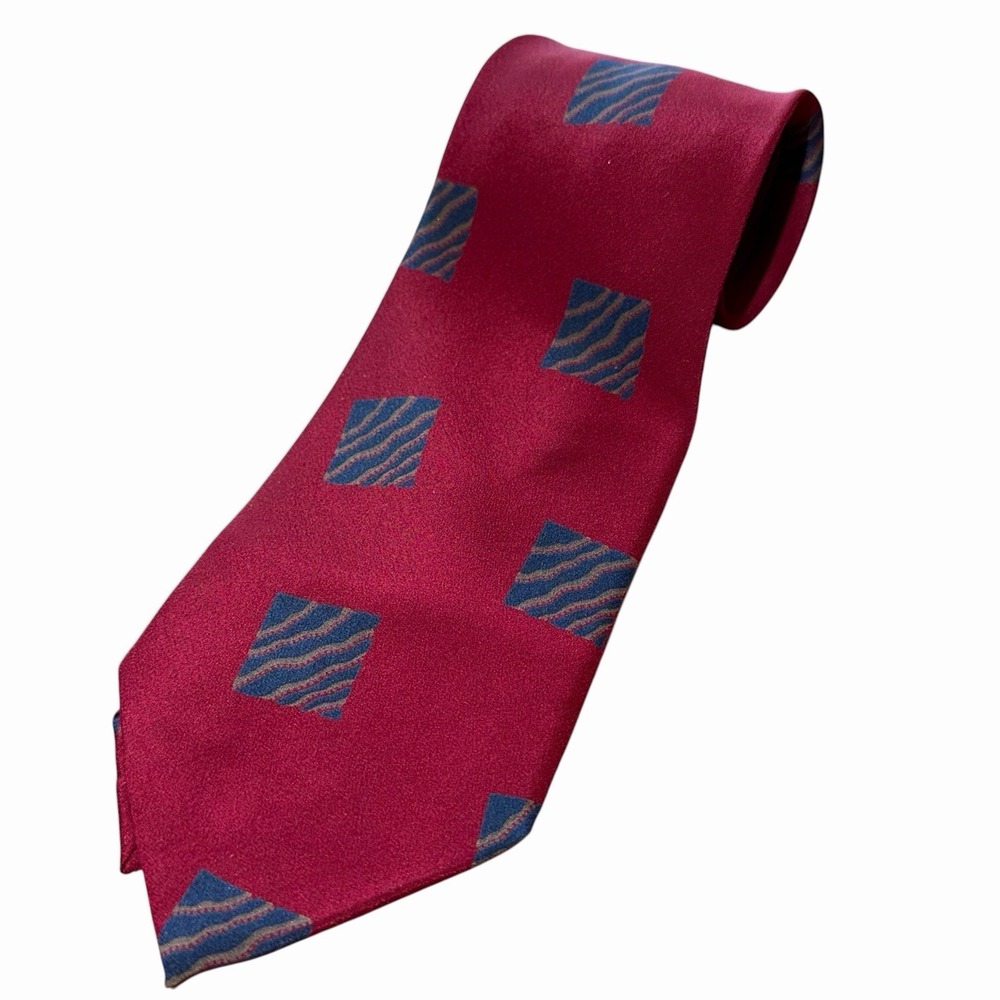 Vintage Giorgio Armani Cravatte Tie Men's Geometric Pattern Burgundy Silk Italy
